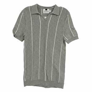 Topman Gray Striped Polo Tee | Women’s XS Cotton Short Sleeve